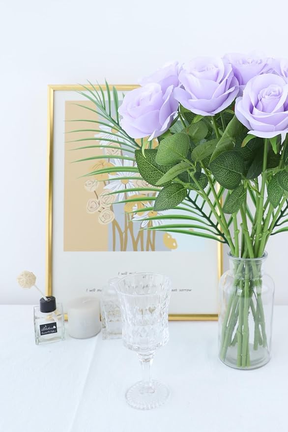 30pcs Lavender Roses Artificial Flowers Lliac Roses Purple Roses Fake Roses Flowers with Long Stems Silk Flowers for Wedding Bouquet Centerpices Decorations Party Bridal Baby Shower