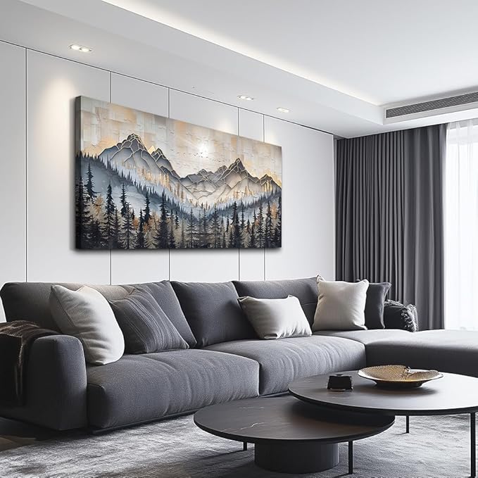 PHAOHUAXM Large Canvas Wall Art For Bedroom Large Wall Decor For Living Room Dining Room Modern Office Abstract Ink-Wash Landscape Mountain Wall Pictures Artworks Home Decor Ready To Hang 24"X48"