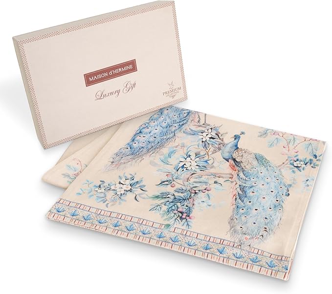 Maison d' Hermine Tablerunners 100% Combed Cotton Premium Table Runner Decorative Table Cover, Home, Kitchen, Dining, Peacock Utopia - Sandy Beach, Double Layer - (14.5"x108")