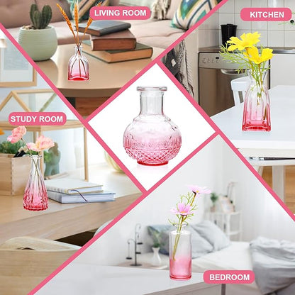 Brajttt Glass Bud Vase Set of 18,Small Glass Vintage Vases for Flowers,Pink Bud Vases in Bulk for Rustic Wedding Decor,Table Centerpieces,Decor Centerpiece for Bathroom