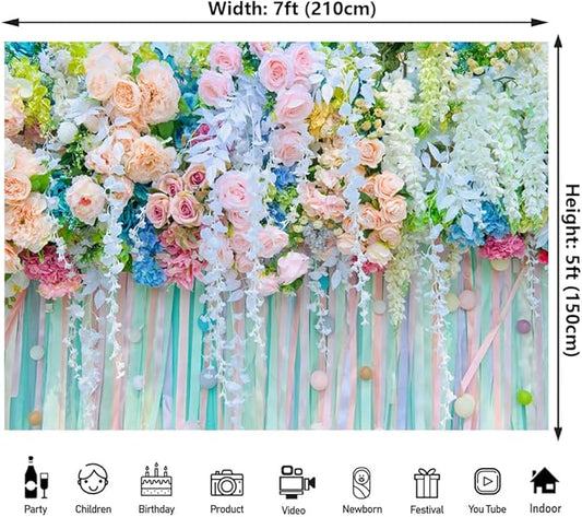 7x5ft Green Leaf Floral Wall Backdrop Flower Photo Background for Birthday Wedding Reception Miss to Mrs Bridal Shower Live Video Decorations