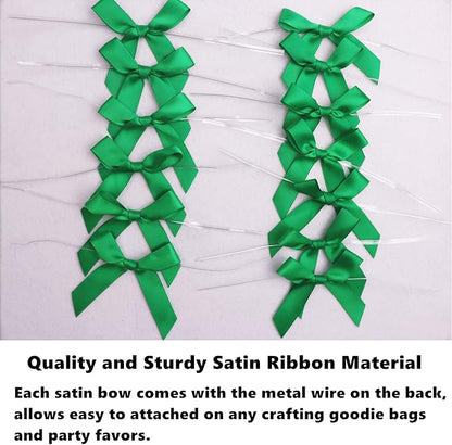 100 Pieces 3 inch Satin Ribbon Twist Tie Bows, Pretied Bows with Twist Ties, Twist Bows Treats Bags, Bow Ties for Treats, Cake Pops, Baby Shower, Crafts, Gift Wrapping Favors, Cookies (Green)