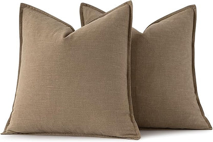 MIULEE Decorative Linen Euro Sham Pillow Covers 24x24 Khaki Boho Farmhouse Neutral Winter Couch Throw Pillows for Bed Pack of 2 Accent Modern Pillowcase Sofa Livingroom Home Decor