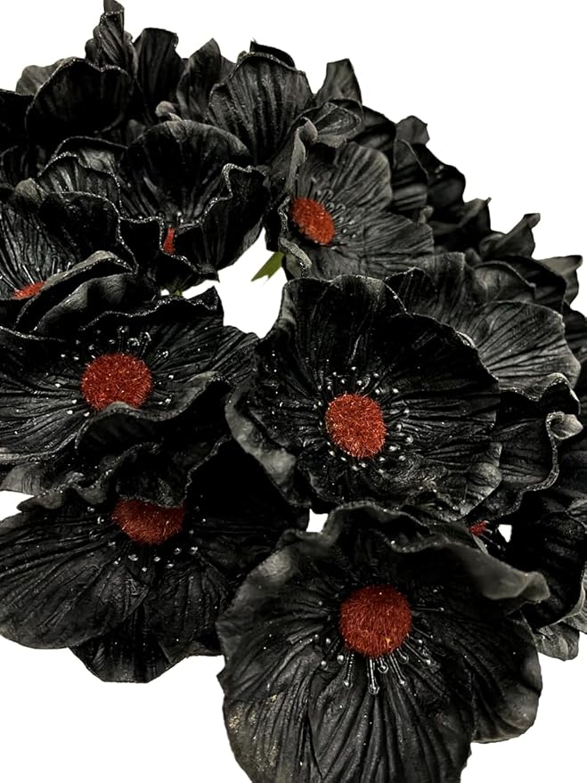 14Pcs Real Touch Anemone Poppy Bouquet for Artificial Flower Decor Kitchen Table Centerpiece Vase Home Greenery Wedding Holding Flowers Backdrop Arch Wall (Black)