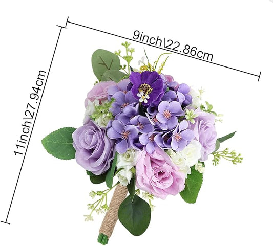 Bridesmaid Bouquets for Wedding - 7 Inch Artificial Flowers Bouquets for Ceremony Anniversary Centerpieces Decorations - Lilac & White