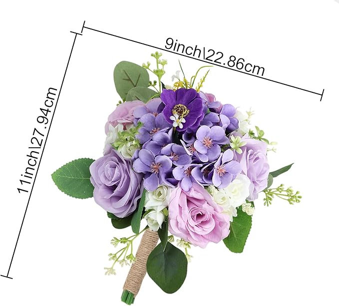 Set of 4 Bridesmaid Bouquets for Wedding - 7 Inch Artificial Flowers Bouquets for Ceremony Anniversary Centerpieces Decorations - Lilac & White