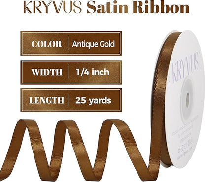Antique Gold Satin Ribbon, Double Faced 1/4 Inch X 25 Yards Antique Gold Ribbon, Premium Satin Ribbon for Gift Wrapping, Crafts, Hair Bow Making, Sewing, Flower Bouquet, Wedding Party Decor
