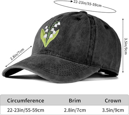 Cute Flower Hat, Elegant Floral Embroidered Adjustable Baseball Cap for Men Women, Gifts for Flower Lovers, Black