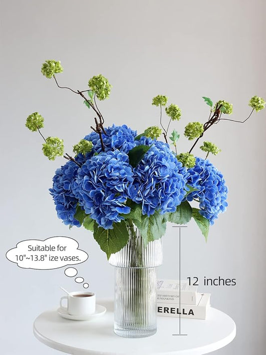 4pcs 21" Navy Blue Faux Hydrangeas Artificial Flowers, Real Touch Silk Hydrangea Flowers with Stems for Ocean Theme Bridal Wedding Party Home Office Decor