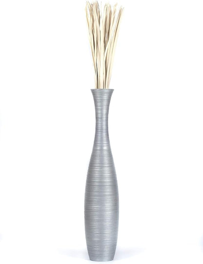 Leewadee Large Silver Home Decor Floor Vase - Wooden 41 inch Tall Farmhouse Decor Flower Holder for Fake Plant and Pampas Grass