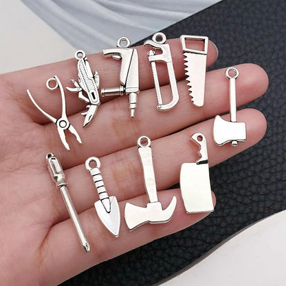 WOCRAFT 60pcs Antique Silver Tools Bracelet Charms for Jewelry Making Sets DIY Necklace Bracelet Keychain Crafting Charms Kit Craft Supplies (SN899)
