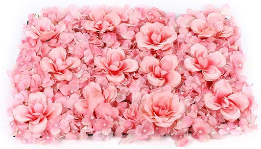 Artificial Flower Wall Panels, Silk Wedding Flower Wall Backdrop Panel, 3D Floral Panel Artificial Floral Wall Mat Flower Screen for Photo Party Wedding Wall Background Decor (12PCS Pink)