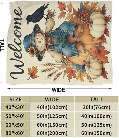 Fall Pumkin Blanket Farmhouse Autumn Harvest Throw Blanket Fall Scarecrow Soft Cozy Fleece Fuzzy Stuffed Plush Flannel Gifts for Girls Women Boys Kids Adults 40''x50''