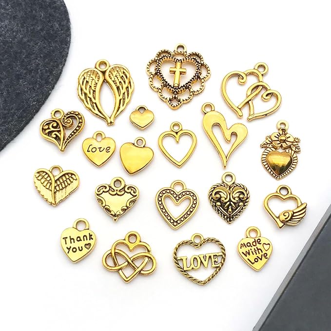 WOCRAFT 60pcs Antique Gold Heart Valentine's Day Wedding Charms for Jewelry Making Sets DIY Necklace Bracelet Keychain Crafting Charms Kit Craft Supplies (SN918)