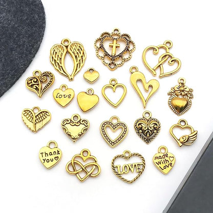 WOCRAFT 60pcs Antique Gold Heart Valentine's Day Wedding Charms for Jewelry Making Sets DIY Necklace Bracelet Keychain Crafting Charms Kit Craft Supplies (SN918)
