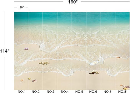 Cliouar-Top View of Background Summer Beach Wave Water Seashore Sand Beach Peel and Stick 160" x 114"
