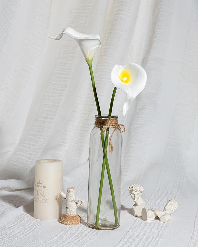 DuHouse 20Pcs Artificial Calla Lily Flower Real Touch Latex Flowers for DIY Wedding Bouquet Party Home Decor (White Yellow)