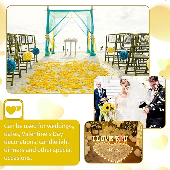 1000 Pcs Artificial Fake Rose Petals,Flower Petals for Romantic Night, Engagement, Party, Wedding, Event Flower Decorations, in Bulk(Yellow)