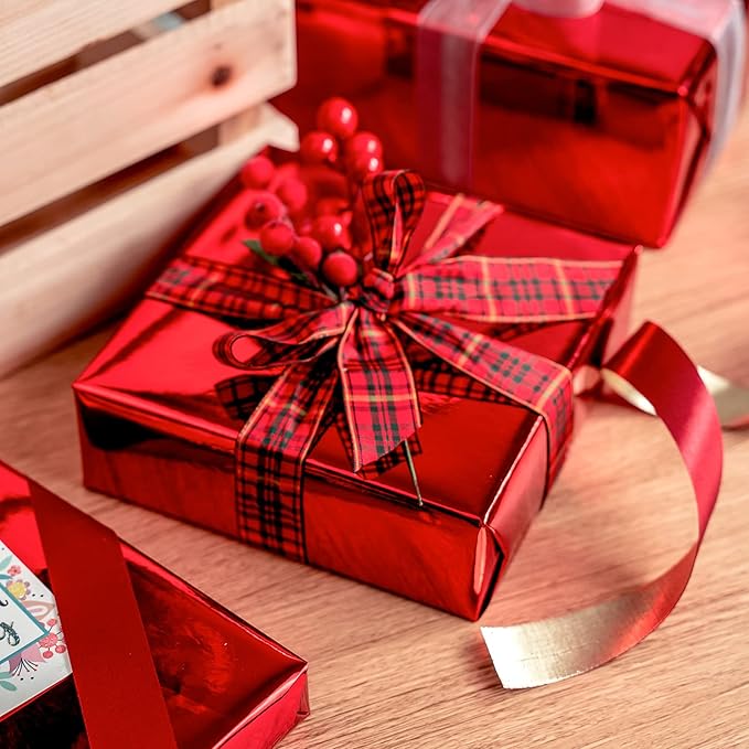 RUSPEPA Red Metallic Wrapping Paper - Christmas Wrapping Paper Perfect for Wedding, Birthday, Christmas, Baby Shower - 17 Inches X 32.8 Feet