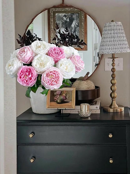 YalzoneMet 3.5'' Big Bloom Rose Artificial Flowers Pink 4Pcs Real Touch Rose Faux 17.7 Inch Long Stem Austen Roses Peonies Fake Flowers for Home Kitchen Party Christmas Flower Wedding Decor