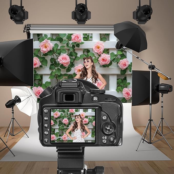 Baocicco 7x5ft Flowers Fence Backdrop Photography Pink Rose Green Leaves White Spring Floral Farmhouse Background for Bridal Shower Wedding Birthday Party Backdrops Decoration Photo Props Photoshoot