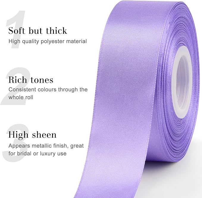 1-1/2 Inches 50 Yards Light Purple Satin Ribbon, Solid Fabric Ribbon Roll for Flower Bouquets, Gift Wrapping, Wedding, Handmade Crafts