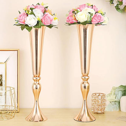 JIEYAO 2 Pcs 22" Tall Gold Vases for Centerpieces, Metal Trumpet Flower Stand Table Decoration Vase for Wedding Party Arrangement