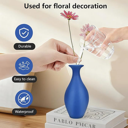 Matte Blue Ceramic Vase 4 Piece Set, Navy Blue Vase for Rustic Modern Home Decor, Coastal Decorative Vases for Living Room, Kitchen,Table,Shelf,Office,Housewarming,Gift