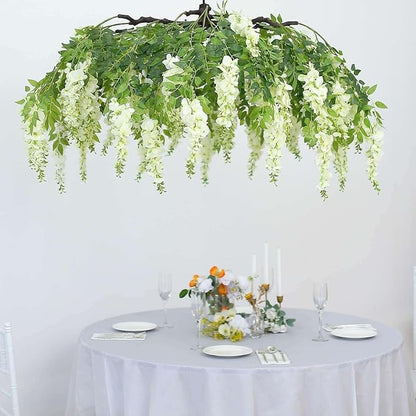 Efavormart 55" Cream Artificial Silk Wisteria Vine Round Hanging Canopy, Draping Garland Flower Chandelier with Interchangeable Branches