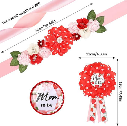 INSYOHO Strawberry Baby Shower Decorations - Adjustable Berry Sweet Theme Maternity Belt with Strawberry Shortcake Baby Shower Decorations, Gender Reveal Party Supplies for Mom to Be