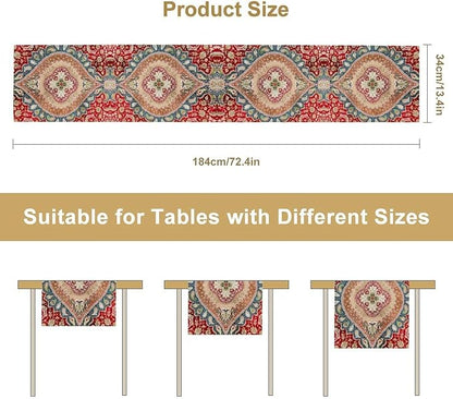 Vintage Persian Table Runner, Boho Traditional Red Ornate Floral Print Table Runner for Kitchen Dining Festive Holiday Party Decor, 13x120 Inch