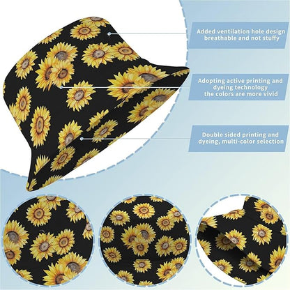 Wildflowers Floral Bucket Hat for Men Women, Summer Vacation Outdoor Travel Reversible Double Side Beach Caps Fisherman Hat