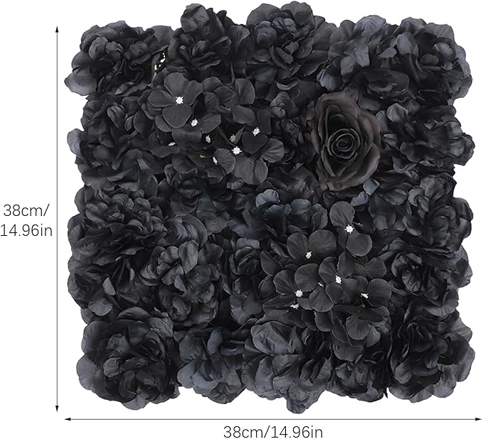 Black Flower Wall Panels, 12Pcs Artificial Roses & Hydrangeas Backdrop with Heavy Texture, Retro Floral Art for Wedding Party Home Decor