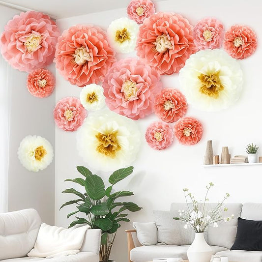18 Pcs Large Tissue Paper Flowers Set 23.6"/11.8"/9.8" Giant Fiesta Mexican Paper Wall Flower for Carnival Wedding Birthday Bridal Shower Party Backdrops Centerpieces(Boho Colors)