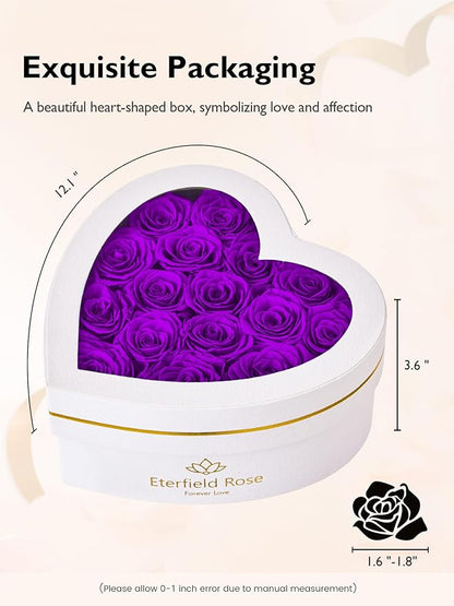 Eterfield 16 Forever Flowers in Heart Shape Box, Preserved Roses That Last a Year Preserved Flowers Birthday Gifts for Her Mom Women Wife Anniversary Valentines Day Mothers Day Christmas, Purple