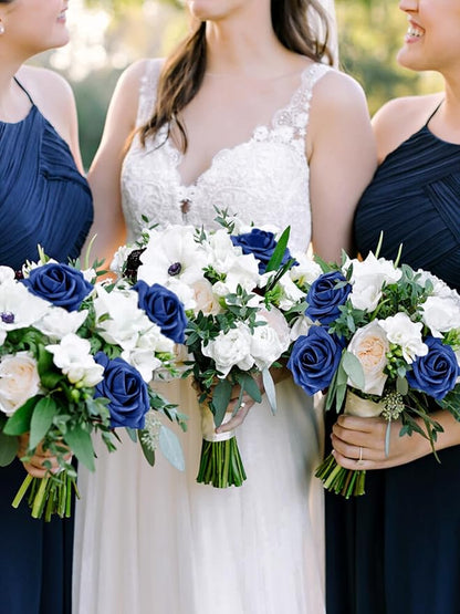 MACTING Artificial Flower Roses 30PCS Real Touch Fake Flowers with Stem Foam Roses for DIY Wedding Bouquets Backdrop Party Bridal Shower Spring Home Valentines Day Decorations,Dark Royal Blue