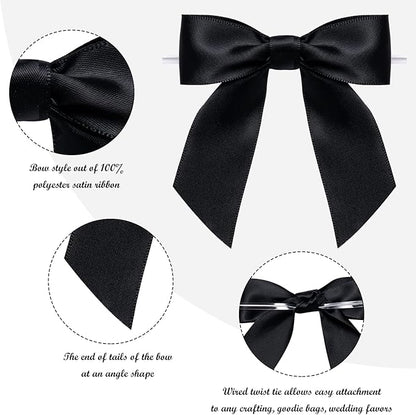 WRAPAHOLIC 30 Pcs 3" Black Satin Ribbon Bows with Twist Tie - Pretied Premade Craft Bows for Christmas Party Crafts Treat Bags Gift Wrapping Wedding Birthday Baby Shower