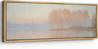 SIGNFORD Large Framed Canvas Print Wall Art Sunrise Over Autumn Trees and Lake Soft Pastel Nature Illustrations Modern Art Relax/Calm Warm for Living Room, Bedroom, Office - 60"x20"