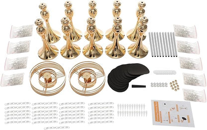 Flower Stand Vase, 10 Pcs Glam Crystal Wedding Reception Decorations with Sparkling Beads Table Center Display Flower Arrangement Flower Stand Metal Vase for Event Party Decor (Gold, H:10.23in)