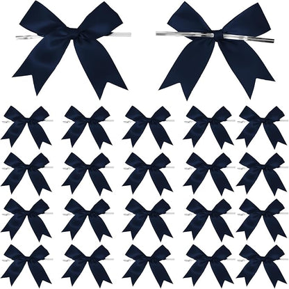 50 Counts Navy Blue Twist Tie Bows 3.1" Pre-Tied Satin Ribbon Bow Decor Mini Twist Tie Bows for Gift Wrapping Treat Bags Cake Bridal Baby Shower Birthday Party Favors Wedding Decorations