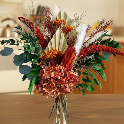 Natural Dried Flower Bouquet - Fall Pampas Grass & Eucalyptus Decor, Preserved Plants Bundle for Vases, Rustic Floral Arrangements for Home Wedding Table Centerpiece Decorations