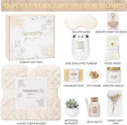 Get Well Gifts for Women Self Care Gifts Basket - Relaxing Spa Care Package After Surgery Thinking of You Birthday Gift - Feel Better Sympathy Gift Set for Her Mom Sister Friend Wife (Beige)