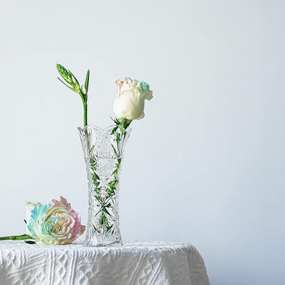Kanpura 7.6" Clear Glass Flower Vase,Thickened Crystal Glass Vase for Flowers & Christmas Decor,Sunflower Design (1 Piece)