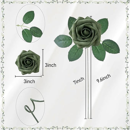 Artificial Flowers, 25pcs Realistic Artificial Rose for Centerpieces Arrangements, Sage Green Foam Flowers with Stem for Bridal Shower Party Home Decorations