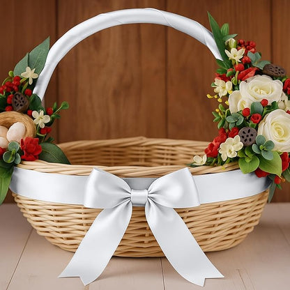 Fullive Silver Ribbon, 1 1/2 Inch 30 Yards Silver Ribbon for Flower Bouquet, Polyester Solid Christmas Tree Ribbons for Birthday Christmas Decorations DIY Bows Wrapping Bouquet Floral Arrangements