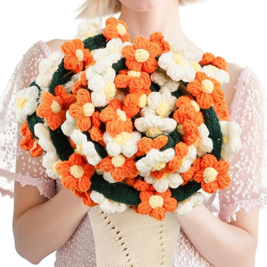 cagulax Daisy Crochet Flowers Bouquet Blanket-Birthday Gifts for Mom-Friend Gifts for Women-Birthday Graduation Gifts for Teen, Sister, Daughter, Friend, Teacher-Knitted Blankets Home Decor 31 Inches