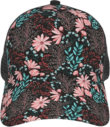 Tropical Pink Flowers Hats Women Men Hawaii Trucker Hat Adjustable Snapback Mesh Baseball Cap Hat