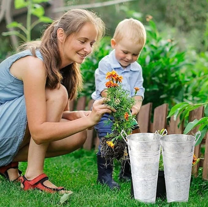 4pcs 10inch Small Galvanized Flower Bucket,Small Metal Vases for Flowers,Metal Vase,Flower Vases for Bouquet,Flower Buckets for Flower Bar Supplies (Silver,10inch Height,Set of4)