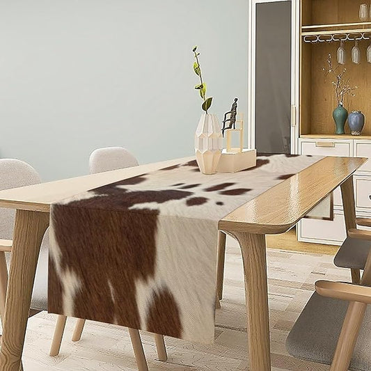 Cow Print Table Runner, Brown Cowhide Western Style Runner Country Farmhouse Cottage Patten Decoration for Home Kitchen Dining,13x70 Inch