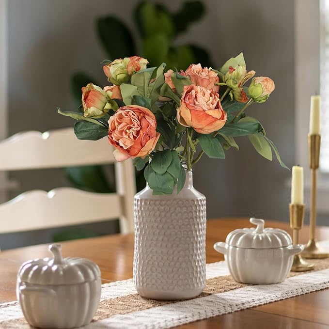 IPOPU Orange Flowers Artificial Peonies 5PCS 10heads Vintage Fake Peonies 20.47" Orange Fake Flowers for Wedding Bouquets Centerpieces Bridal Shower Party Home Flower Arrangement Decorations